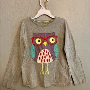 Mini Boden Gray Long Sleeve Shirt with Owl Appliqué